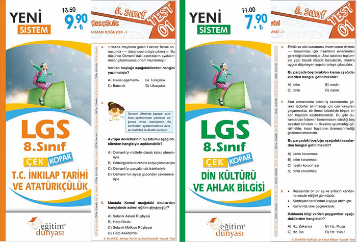 SÜPER FİYAT Eğitim Dünyası 8. Sınıf LGS TC İnkılap Tarihi ve Atatürkçülük+Din Kültürü Yaprak Test Çek Kopar 2 li Set Eğitim Dünyası Yayınları