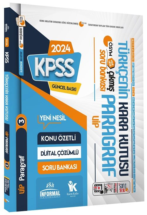 İnformal 2024 KPSS Türkçenin Kara Kutusu-3 VİP Paragraf Çıkmış Sorular Soru Bankası İnformal Yayınları