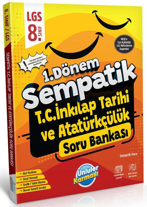 Ünlüler 8. Sınıf LGS TC İnkılap Tarihi ve Atatürkçülük 1. Dönem Sempatik Soru Bankası Ünlüler Yayınları