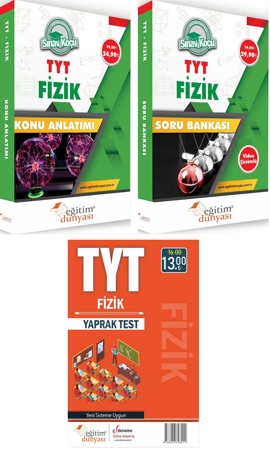 SÜPER FİYAT Eğitim Dünyası YKS TYT Fizik Sınav Koçu Konu + Soru + Yaprak Test 3 lü Set Eğitim Dünyası Yayınları