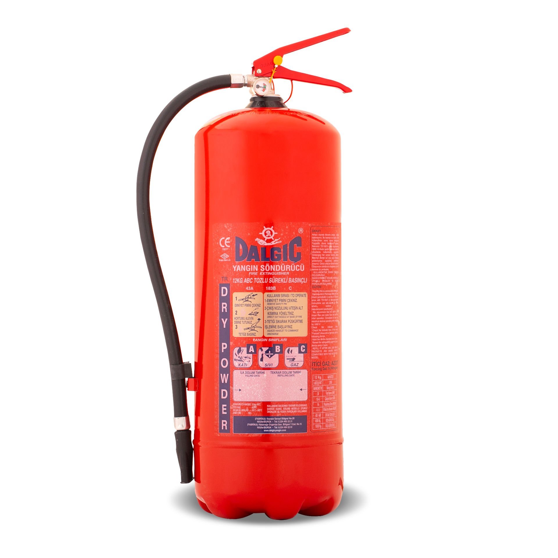 DALGIÇ 12 Kg ABC Dry Chemical Powder Fire Extinguisher with TSE