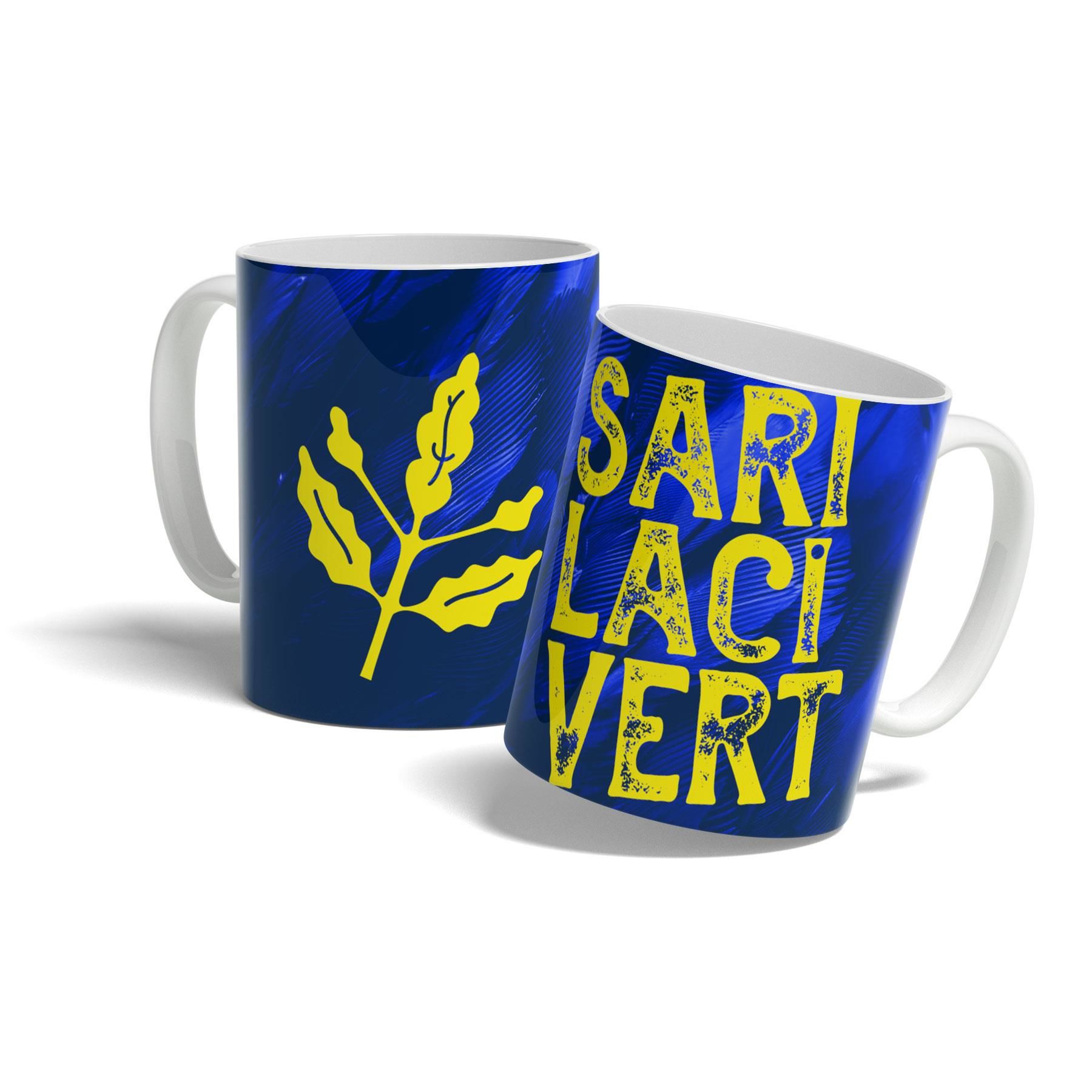 Sarı Lacivert - Lacivert Baskılı Kupa Bardak