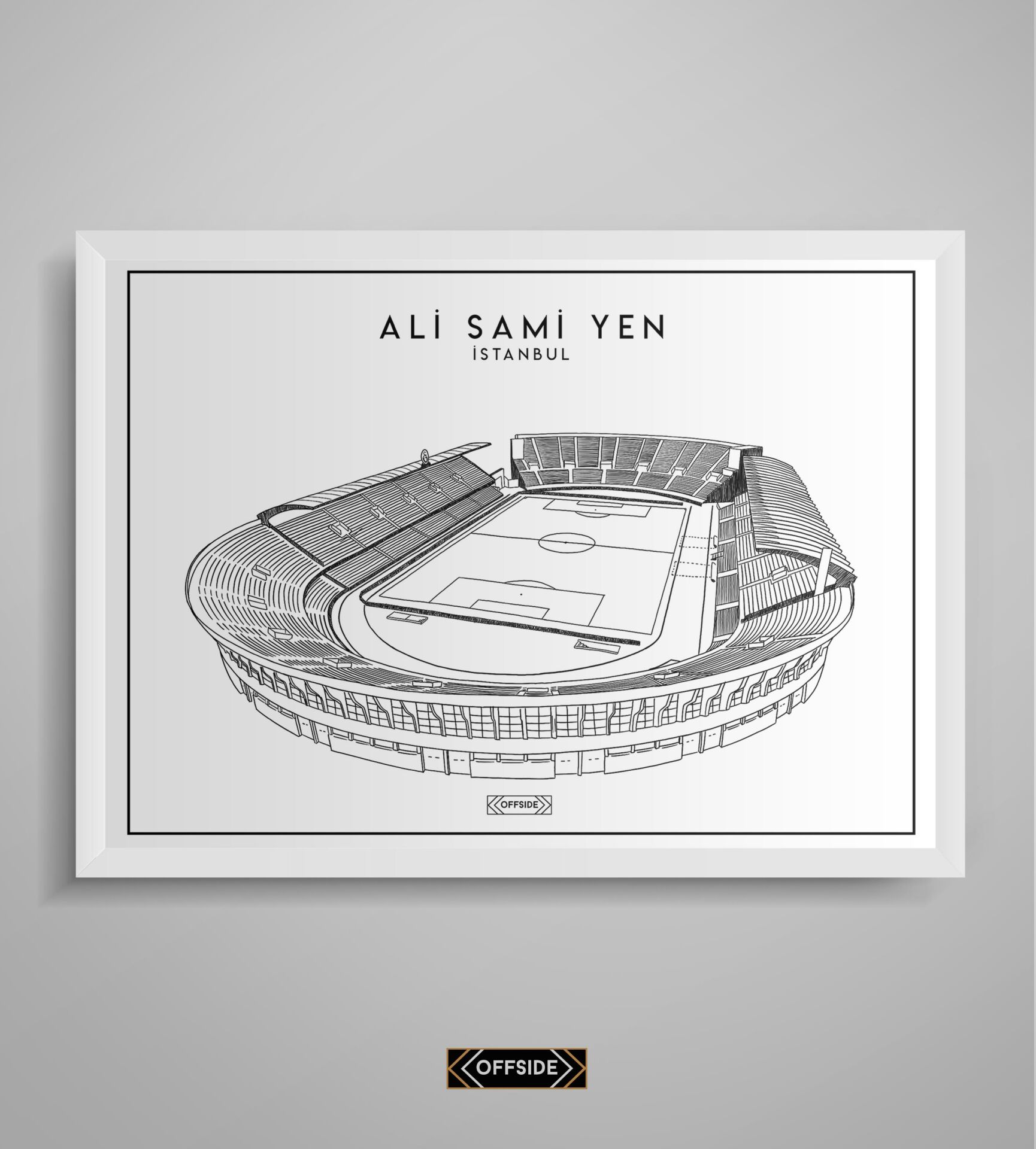 Ali Sami Yen Stad Çizim Posteri Beyaz Çerçeve
