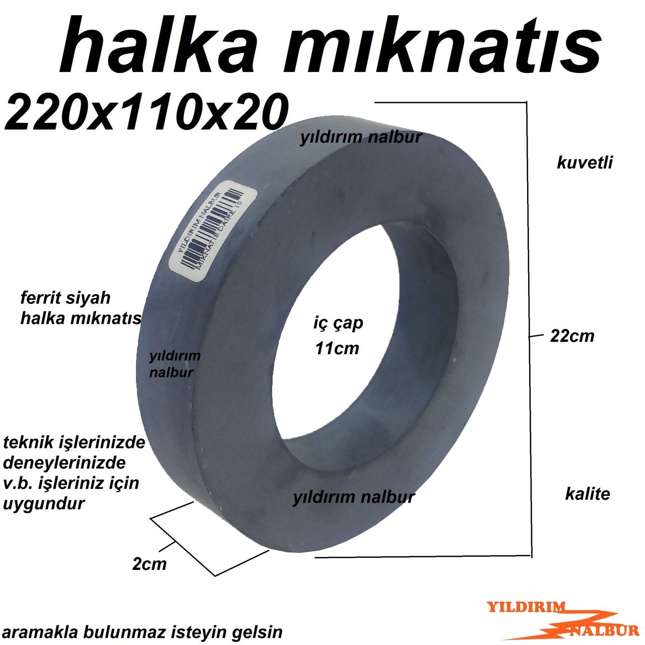 MIKNATIS HALKA 220X110X20 HALKA SİMİT TİP SİYAH MIKLATIS FERRİT DUBLE BOY