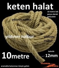 KETEN HALAT 12MM KALINLIK 10 METRE KALIN AVİZE HALAT KEDİ HALAT