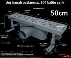 DUŞ KANALI DUŞ SÜZGECİ 50CM KALİTE BANYO YERSİFONU KROM PASLANMAZ