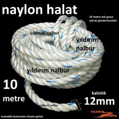 NAYLON BEYAZ HALAT 12MM KALINLIK 10 METRE KALIN DENİZ HALATI KALIN İP