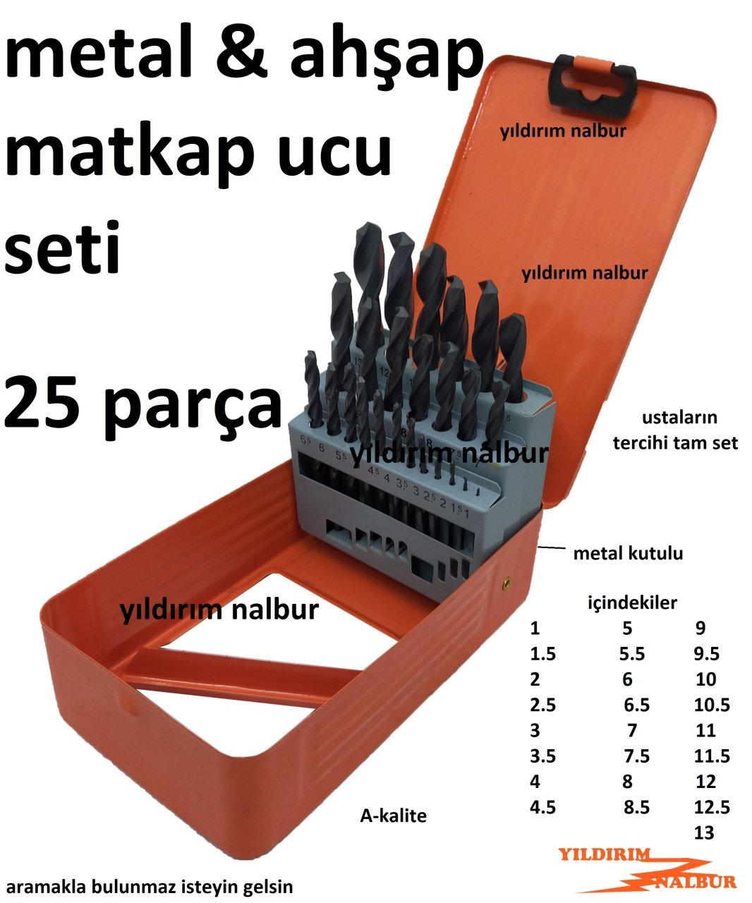 HSS MATKAP UCU SET 25 PARÇA METAL KUTULU AHŞAP METAL ALÜMİNYUM EKONİMİK