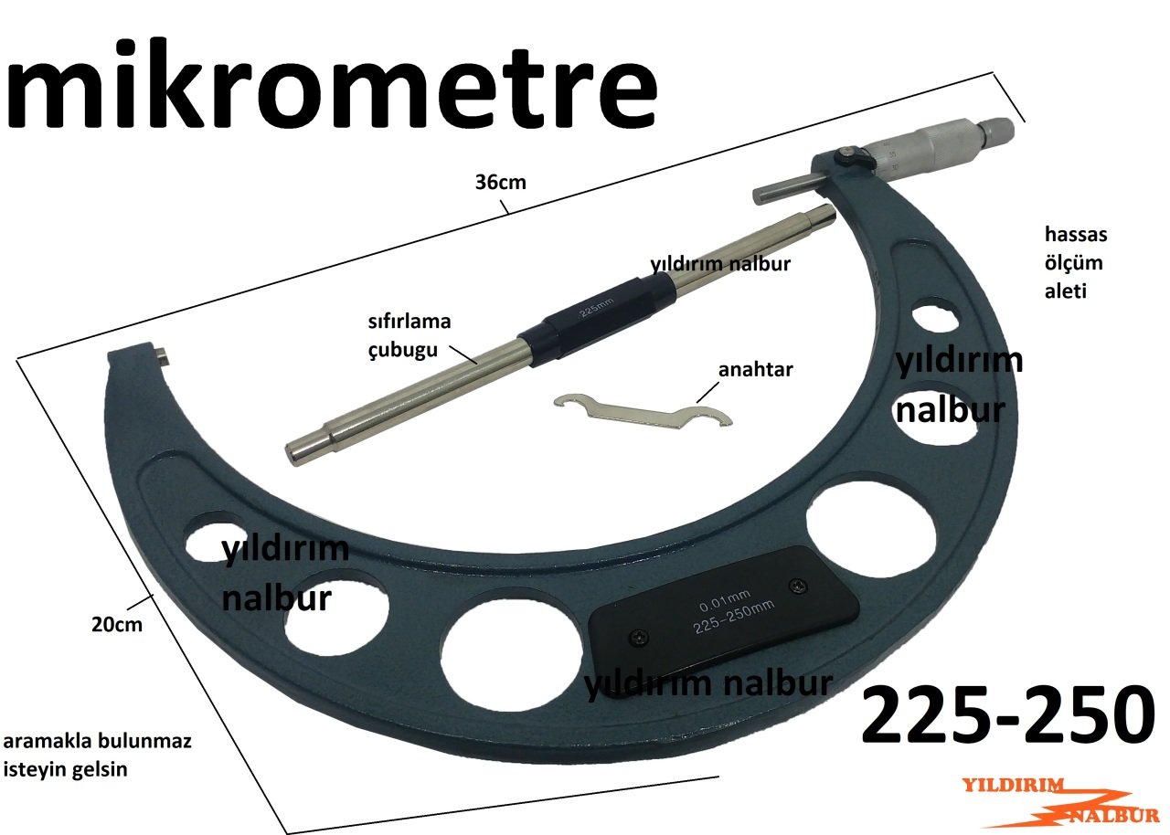 MİKROMETRE 225-250 HASSAS ÖLÇÜM KALİTE GENİŞ ÖLÇÜMLER İÇİN BÜYÜK TİP