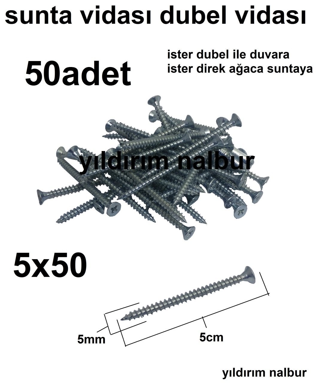 SUNTA VİDASI 5X50 50 ADET AHŞAP VİDASI TAHTA VİDASI DUBEL VİDASI