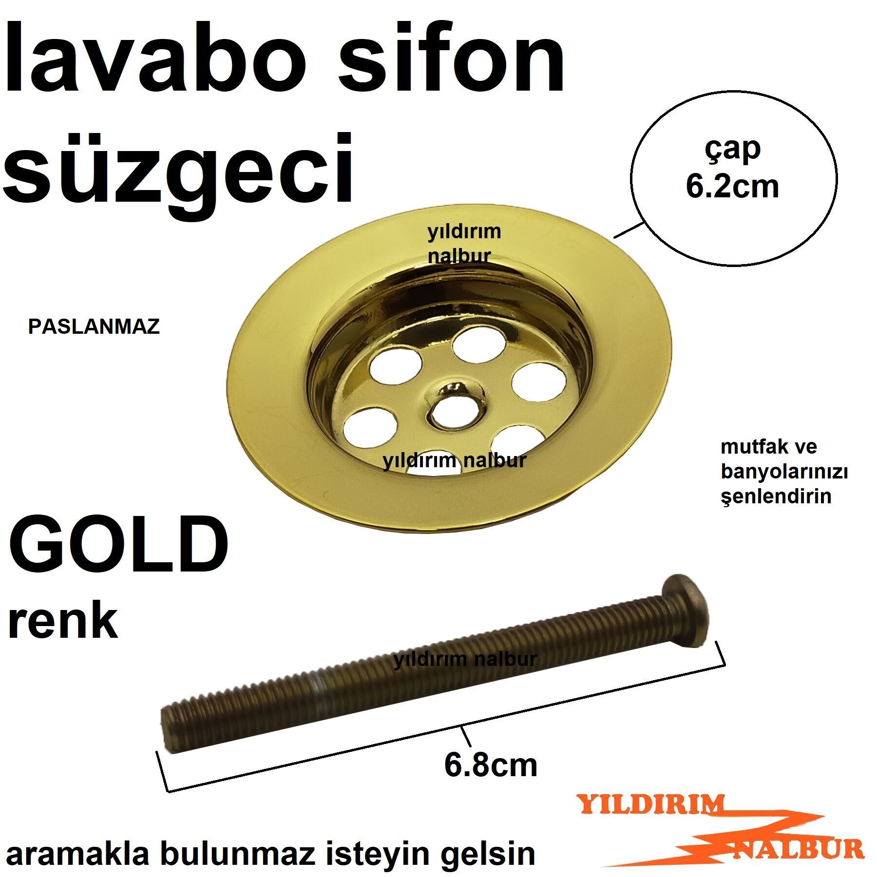 LAVABO SİFON SÜZGECİ GOLD ALTIN RENK BANYO MUTFAK LAVABO GİDER SÜZGEC