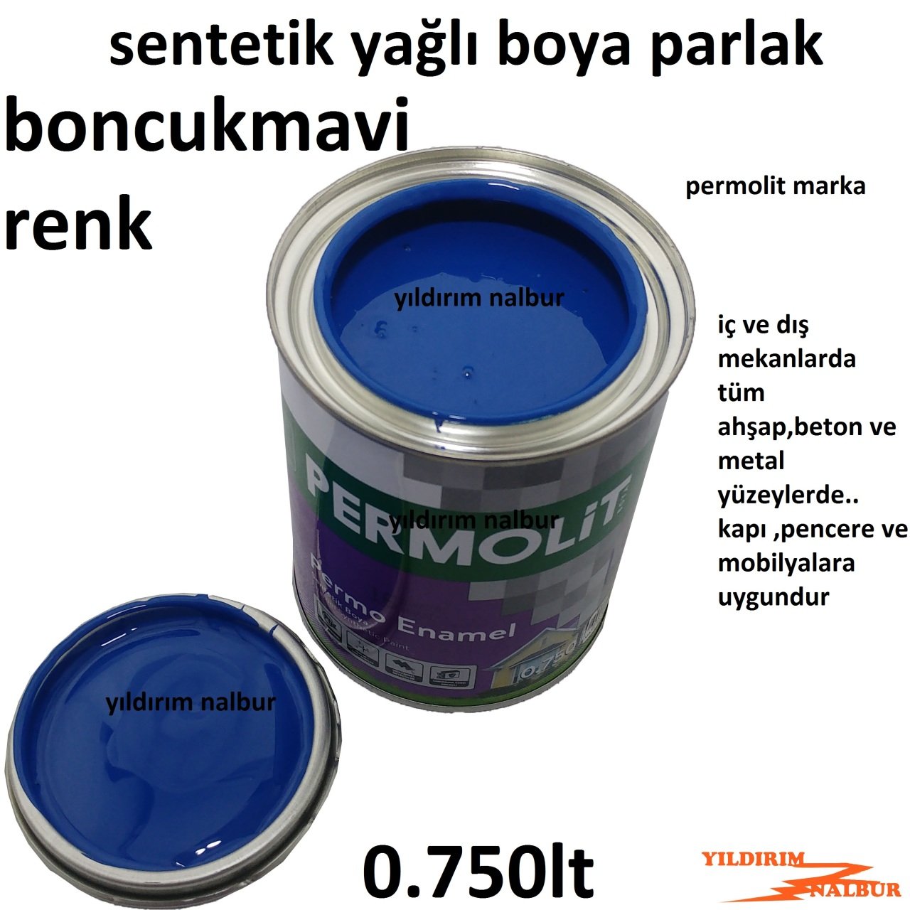 BONCUKMAVİ SENTETİK YAĞLI BOYA 0.750LT MAVİ RENK AHŞAP METAL BOYA