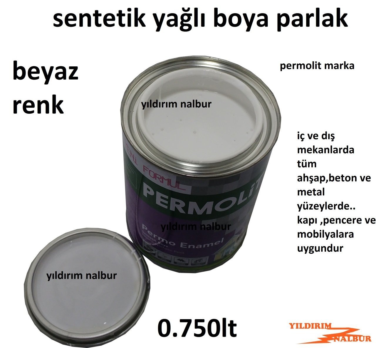 BEYAZ SENTETİK YAĞLI BOYA 0.750LT KAR BEYAZ RENK AHŞAP METAL BOYA