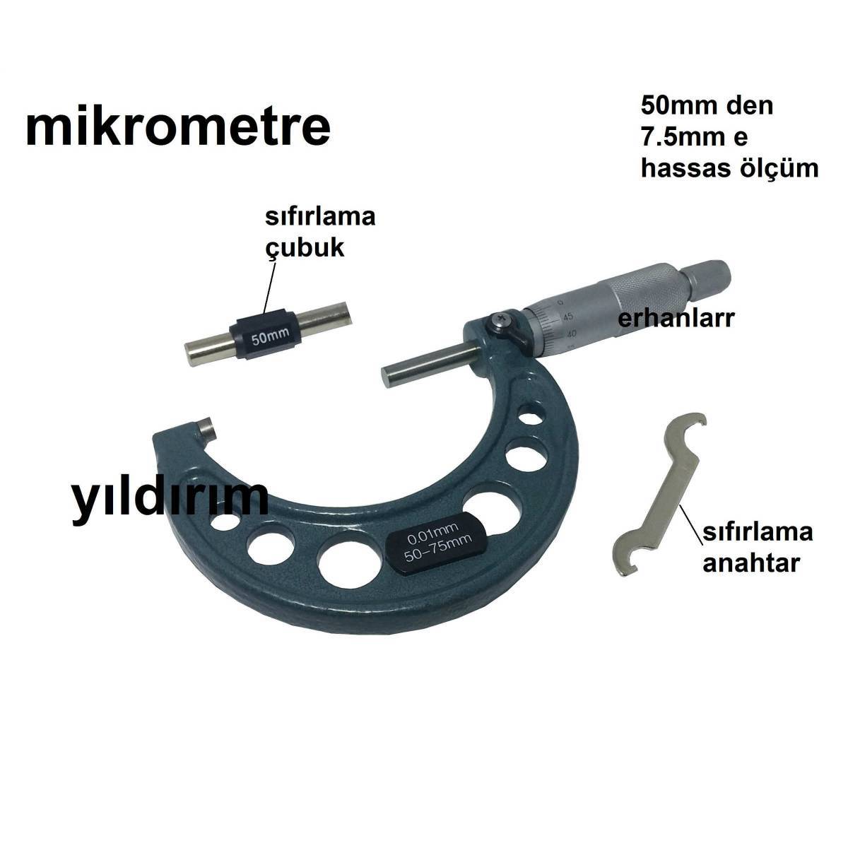 MİKROMETRE KUMPAS MİKRO METRE ALETİ 50-75MM 1.KA