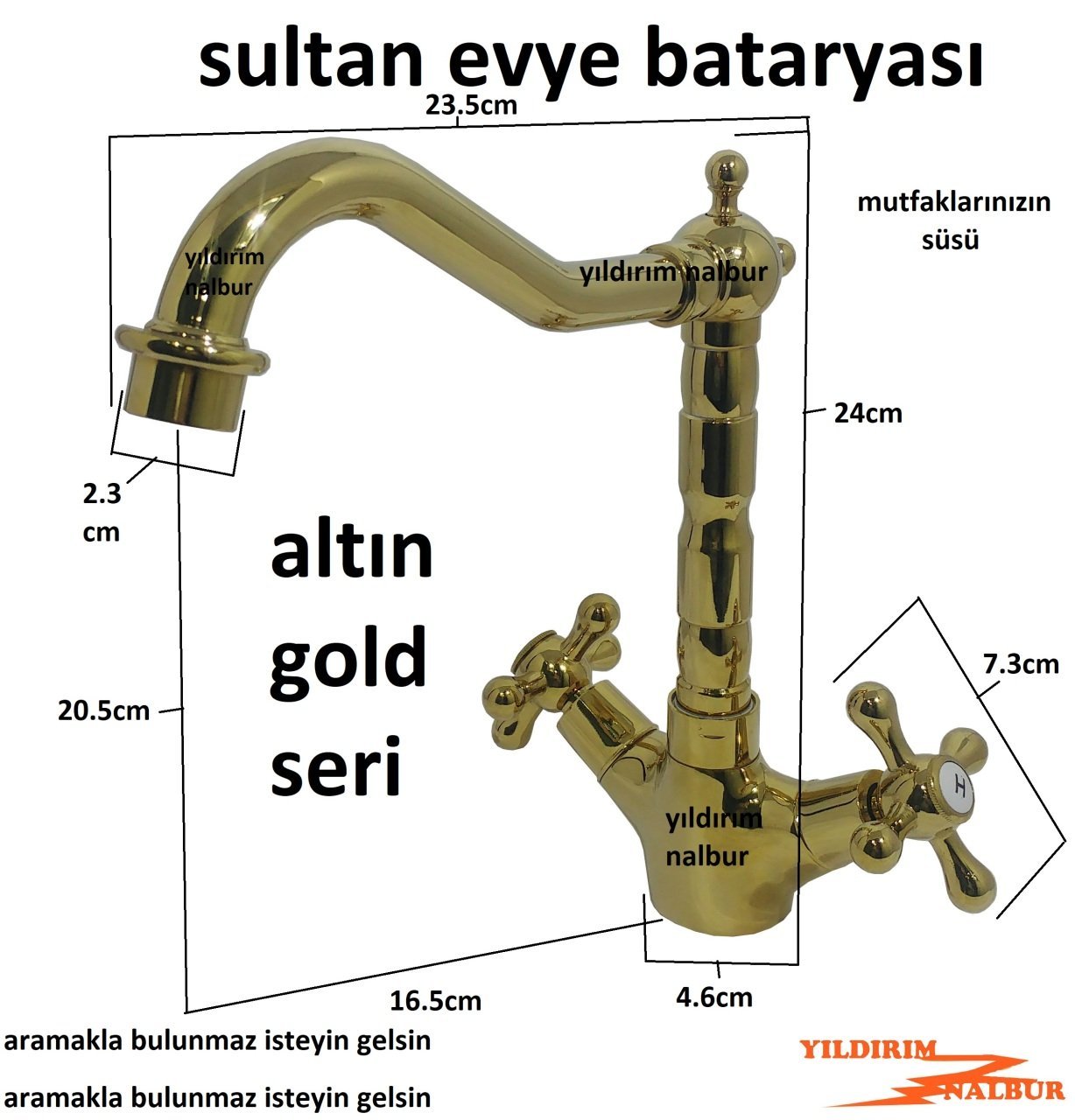 SULTAN LÜKS EVYE MUTFAK BATARYASI GOLD ALTIN RENK SARI ARTI KAFALI ŞIK TASARIM