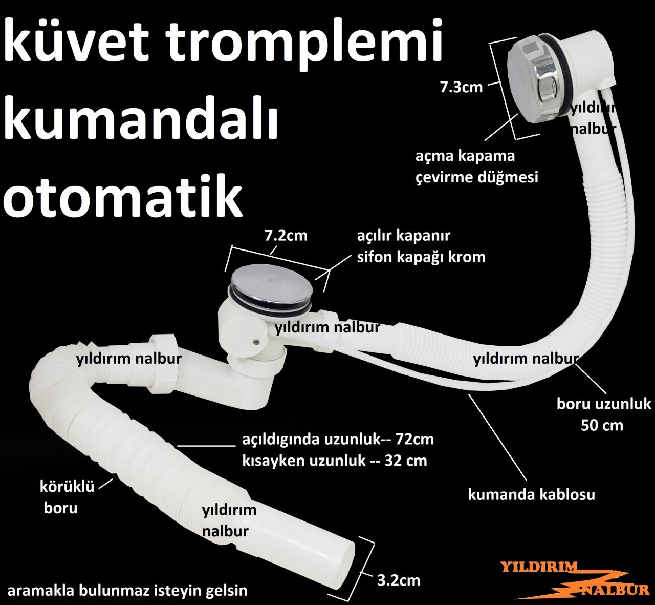 KÜVET TROMPLEMİ KUMANDALI OTOMATİK KÜVET JAKUZİ SİFONU EKOMONİK MODEL KALİTE