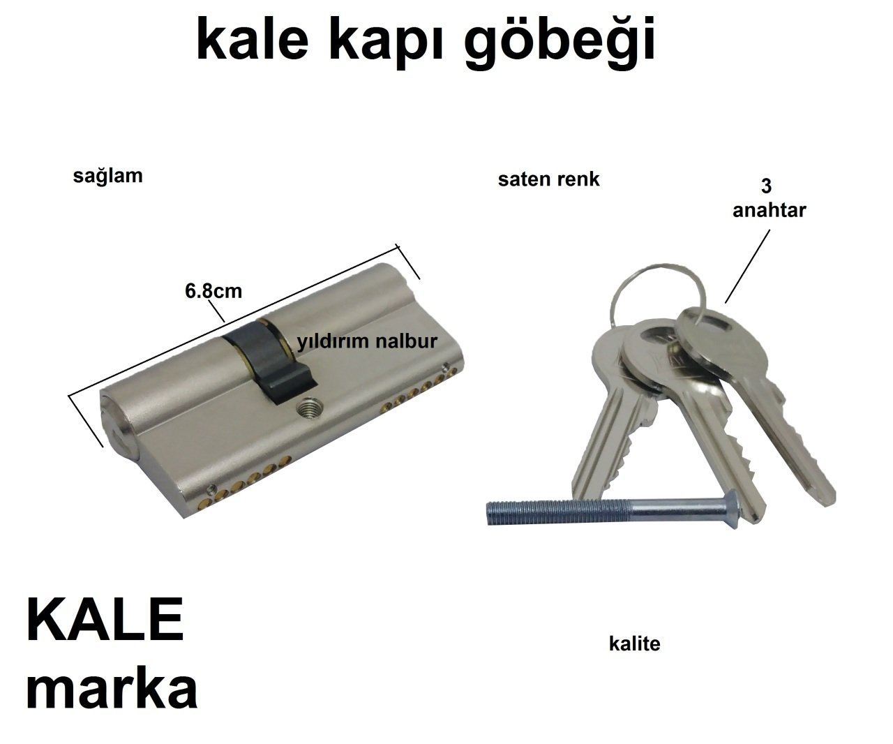 KALE KAPI GÖBEĞİ 68MM CERMAN KİLİT BARELİ SATEN ÇELİK KAPI KİLİT