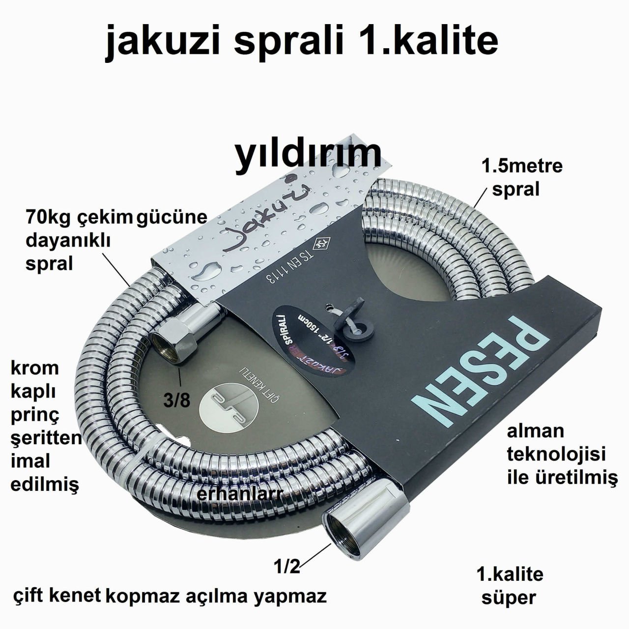 JAKUZİ SPRALİ DUŞ HORTUMU PESEN MARKA 1.KALİTE