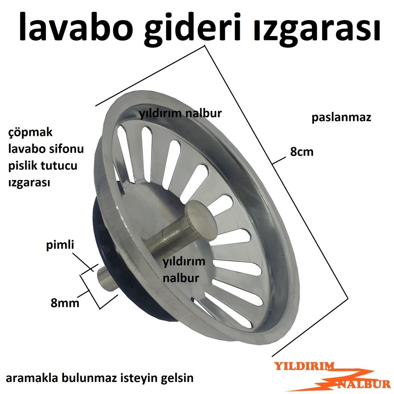 ÇÖPMAK BÜYÜK KAFA IZGARA PİMLİ LAVABO GİDERİ PİSLİK TUTUCU BİLYALI