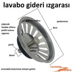 ÇÖPMAK BÜYÜK KAFA IZGARA PİMLİ LAVABO GİDERİ PİSLİK TUTUCU BİLYALI