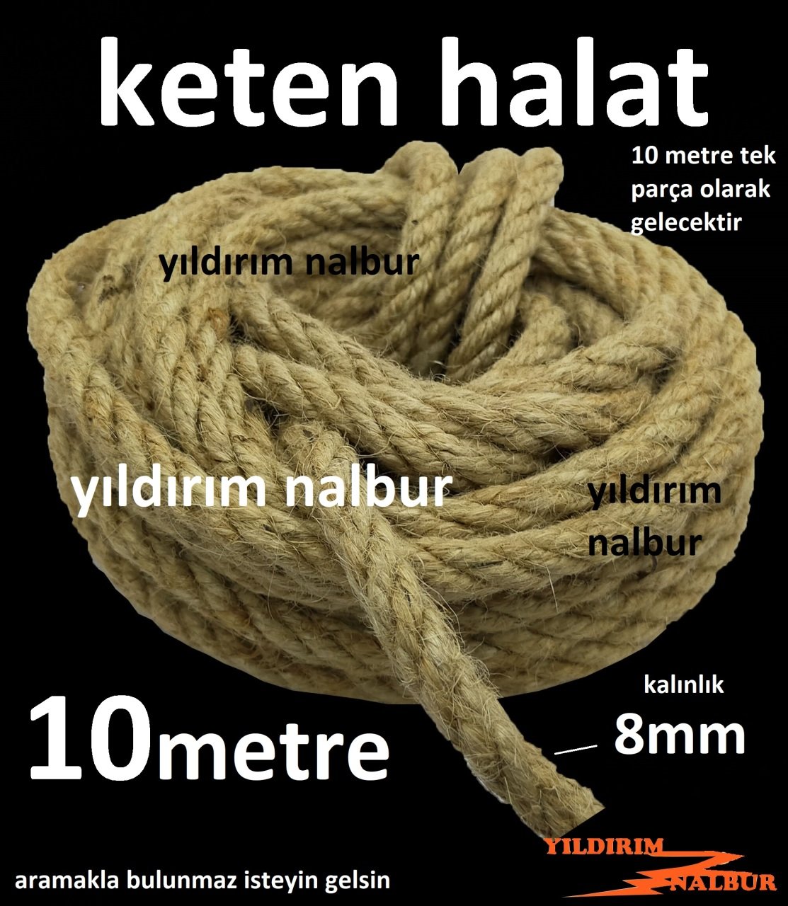 KETEN HALAT 8MM KALINLIK 10 METRE UZUNLUK JUT KENDİR HALAT 8LİK ORTA İP