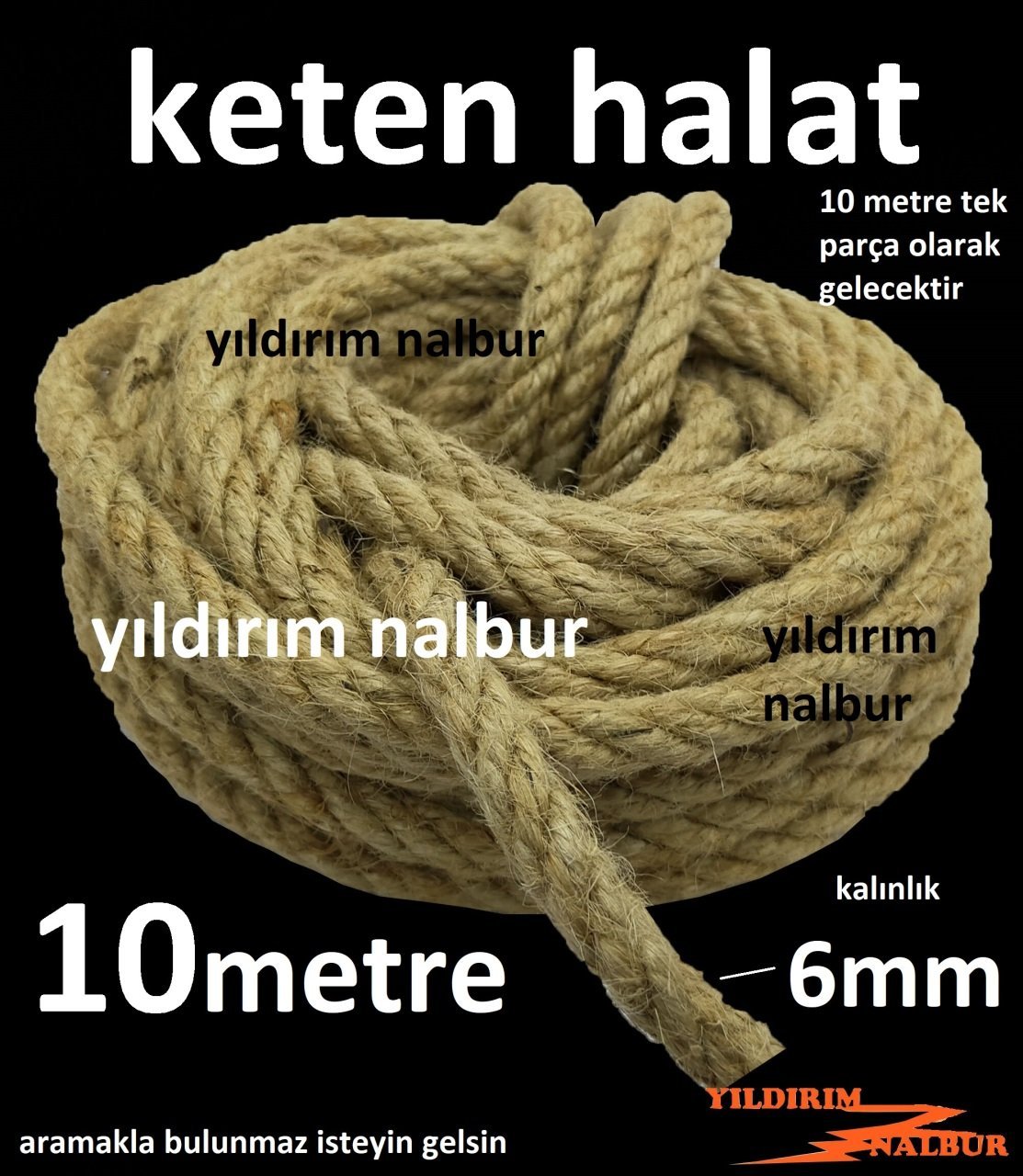 KETEN HALAT 6MM KALINLIK 10 METRE UZUNLUK JUT KENDİR HALAT