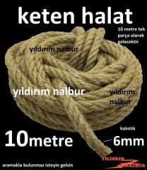 KETEN HALAT 6MM KALINLIK 10 METRE UZUNLUK JUT KENDİR HALAT