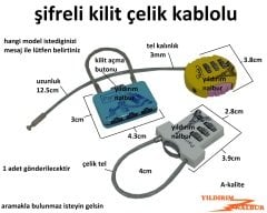 ŞİFRELİ KABLOLU BAVUL KİLİDİ ÇANTA DOLAP KİLİDİ 3 HANELİ ÇELİK HALAT