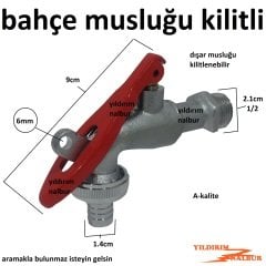 BAHÇE MUSLUĞU KİLİTLİ 1/2 KOLLU KÜRESEL VANA KİLİT TAKMALI DIŞAR MUSLUĞU