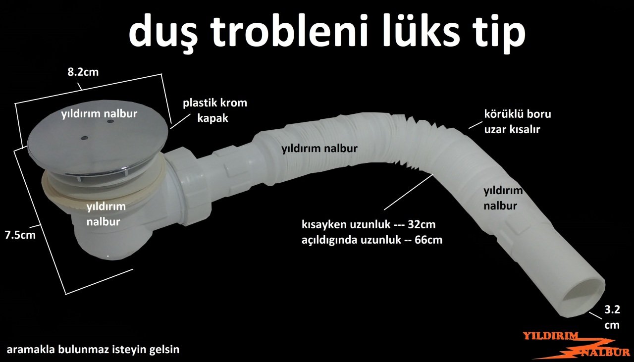 LÜKS DUŞ TEKNESİ SİFONU KROM PLASTİK KAPAK KÜVET SİFONU KÖRÜKLÜ DUŞ GİDERİ DUŞ TROMPLEMİ