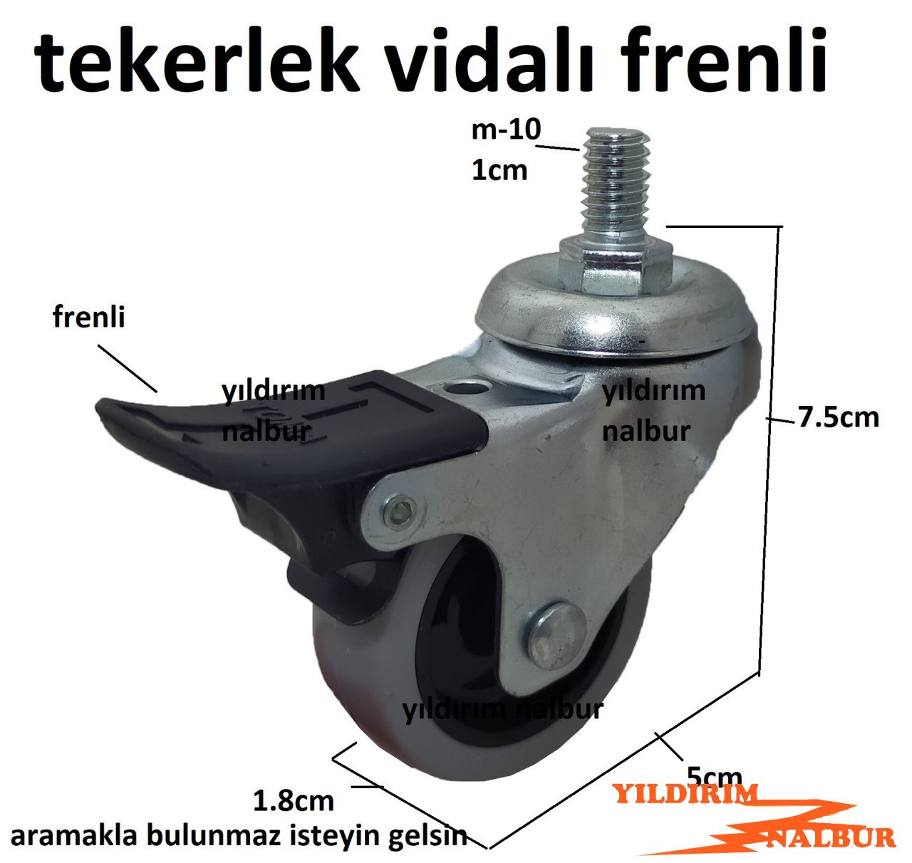 SEHPA TEKERLEĞİ VİDALI M-10 FRENLİ MASA TEZGAH TEKER MARKET ARABA SEHPA TEKER 5CM