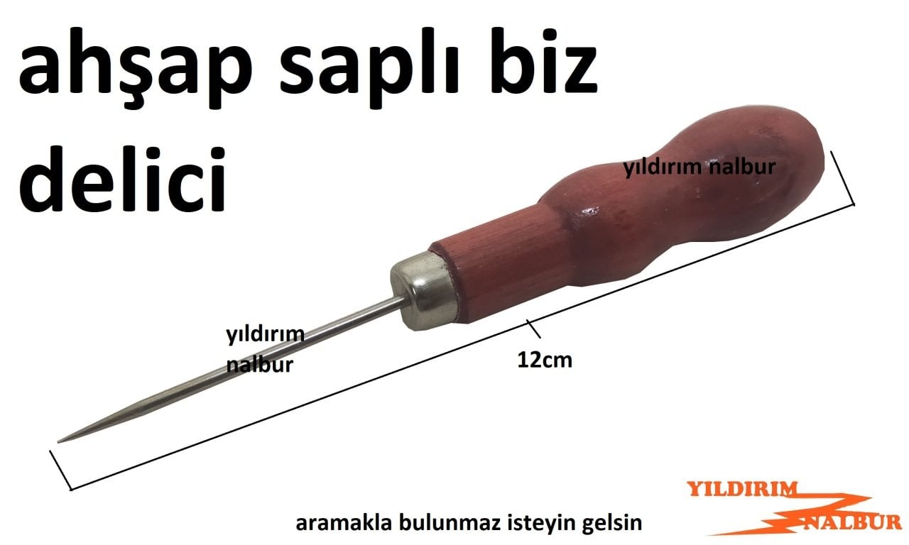 ÇUVALDIZ MİNİ BOY TOP SAPLI BİZ AHŞAP SAPLI DERİ DELME KEMER DELME İĞNESİ KIRMIZI SAPLI DERİ DELME