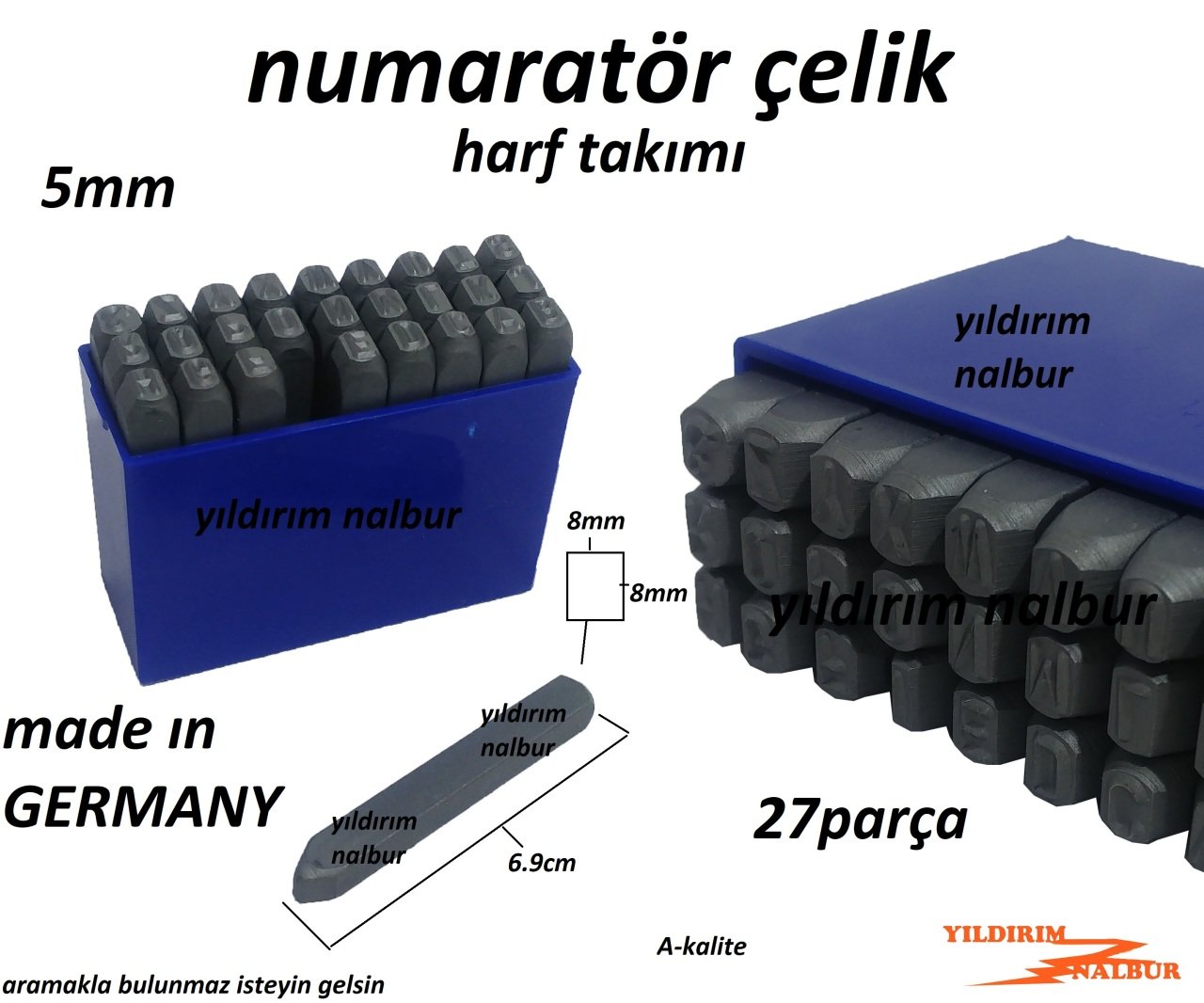 NUMARATÖR HARF TAKIMI ÇELİK SOĞUK YAZI 27P METAL YAZI YAZMA TAKIMI