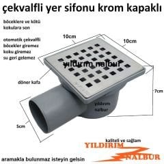 YER SİFONU 10X10X50 KROM KAPAK ÇEKVALFLİ BANYO BALKON GİDERİ YERSİFON