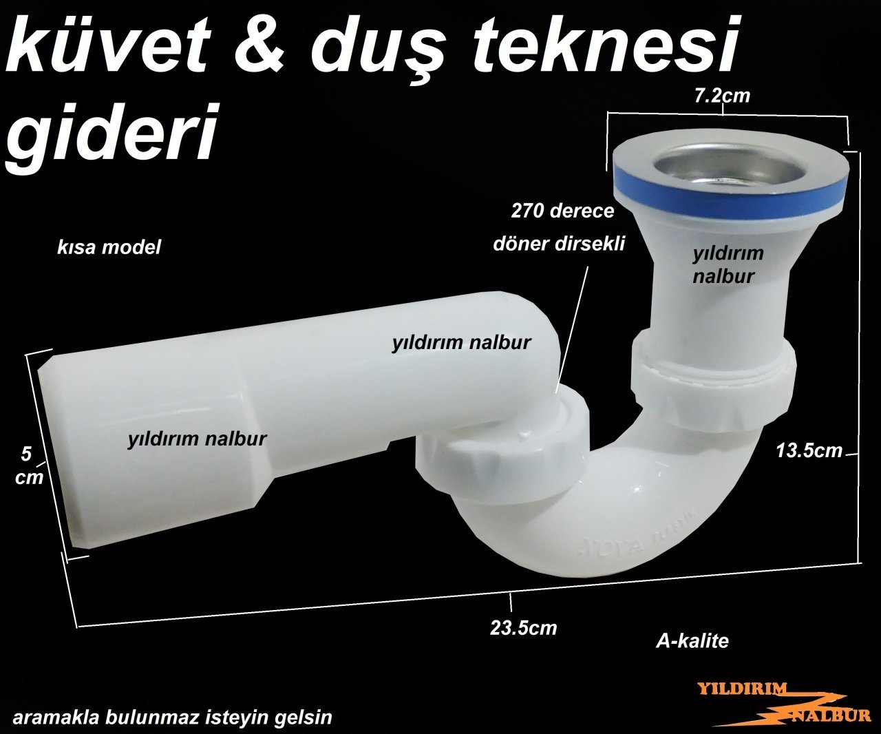 DUŞ TEKNESİ SİFONU DÖNER DİRSEKLİ KÜVET SİFONU DUŞ GİDERİ DUŞ TROMPLEMİ KISA TİP KALİTE SAĞLAM