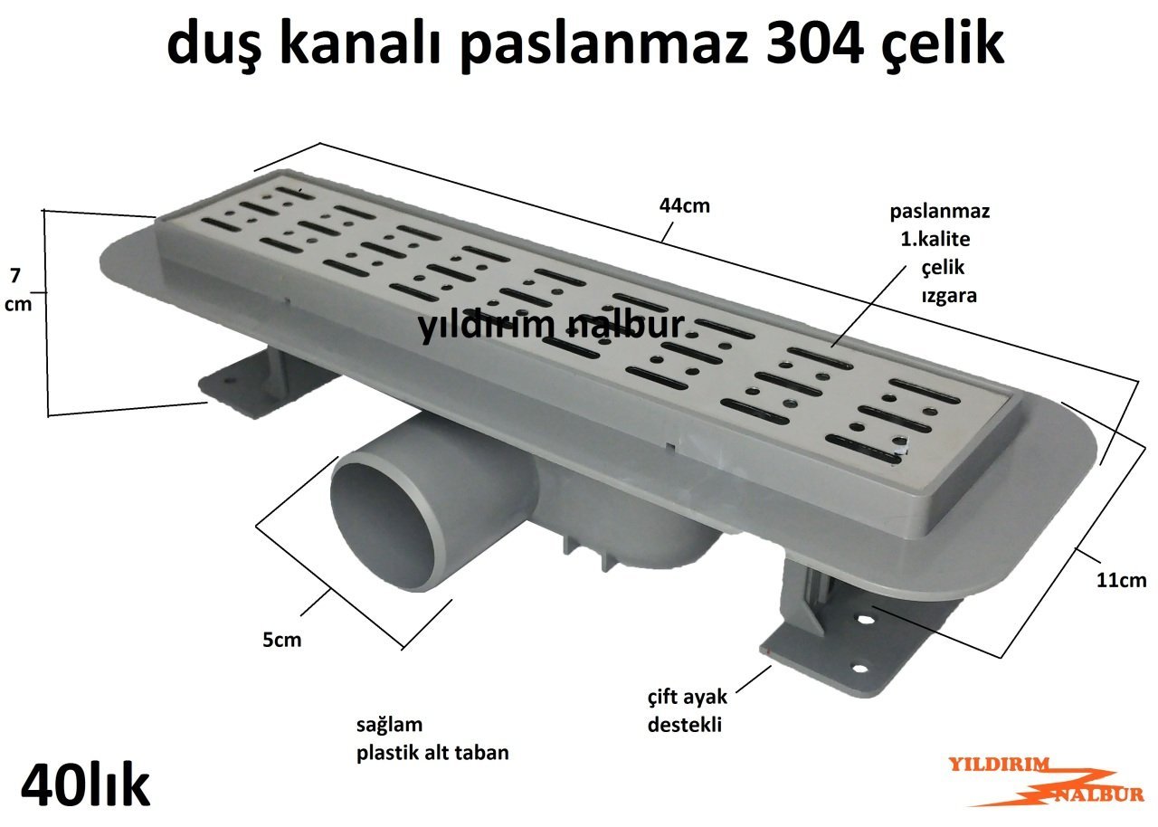 DUŞ KANALI DUŞ SÜZGECİ 40CM BANYO YERSİFONU KROM PASLANMAZ UZUN