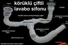 ÇİFTLİ LAVABO SİFONU KÖRÜKLÜ SİFON İKİ KAFALI LAVABO BORUSU PASLANMAZ 2 KAFALI