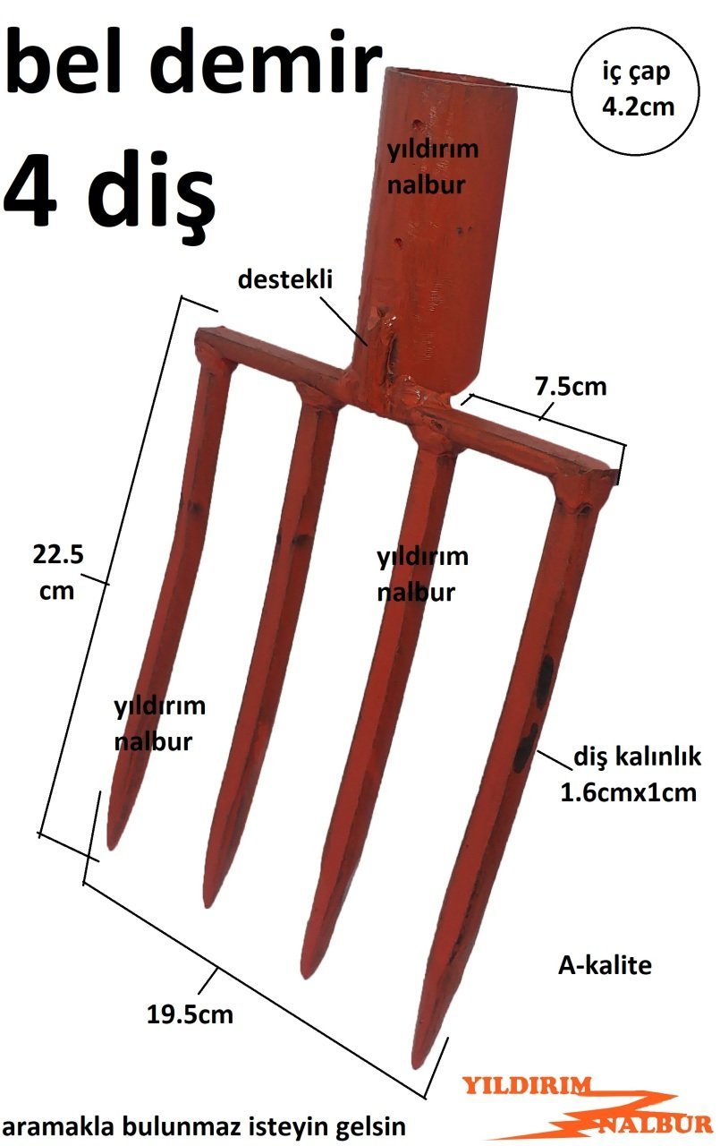 BEL ÇAPA BELLEME BEL KÜREĞİ BAHÇE BELLEME 4 DİŞ KUVETLİ ÇAPA