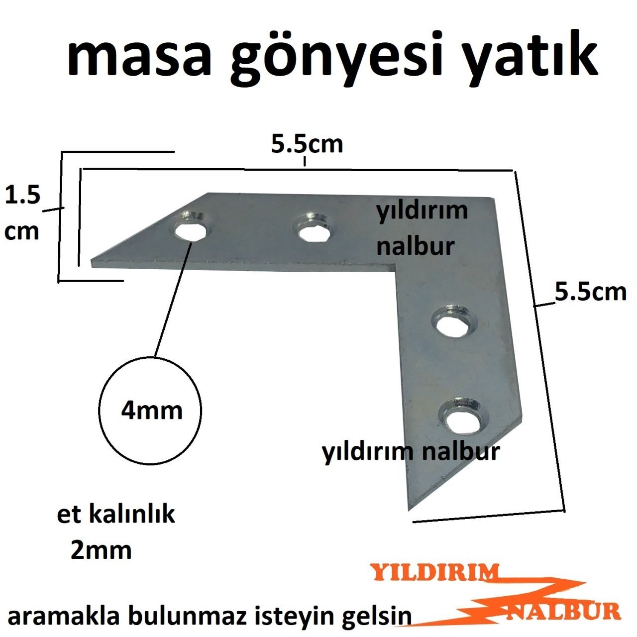 MASA GÖNYESİ YATIK MODEL 15x55 KÖŞE BİRLEŞTİRME APARATI YASSI TİP KÜÇÜK BOY KÖŞE METAL APARAT