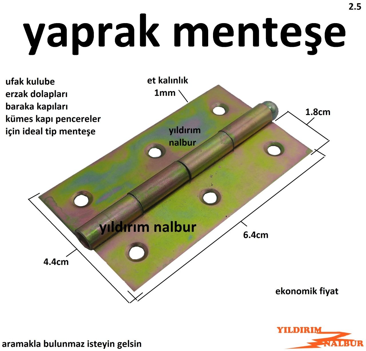 YAPRAK MENTEŞE KAPI MENTEŞE 6.5CM SAÇ MENTEŞE KÜÇÜK BOYLU SARI