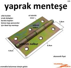 YAPRAK MENTEŞE KAPI MENTEŞE 6.5CM SAÇ MENTEŞE KÜÇÜK BOYLU SARI