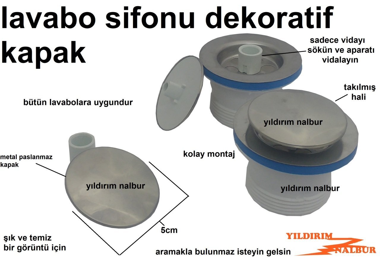 LAVABO SİFON TAPASI LAVABO GİDERİ KAPAK PASLANMAZ DEKORATİF KROM KAPAK