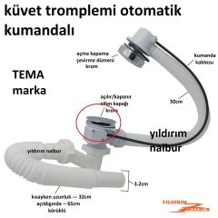 KÜVET TROMPLEMİ KAPAĞI KUMANDALI OTOMATİK KÜVET JAKUZİ GİDER KAPAĞI