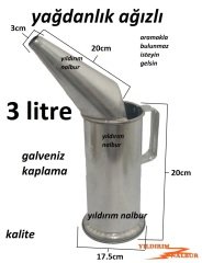 YAĞDANLIK 3 LİTRELİK AĞIZLI AĞIZLI DUBLE BÜYÜK BOYLU AKTARMA KABI HUNİLİ METAL GALVENİZ