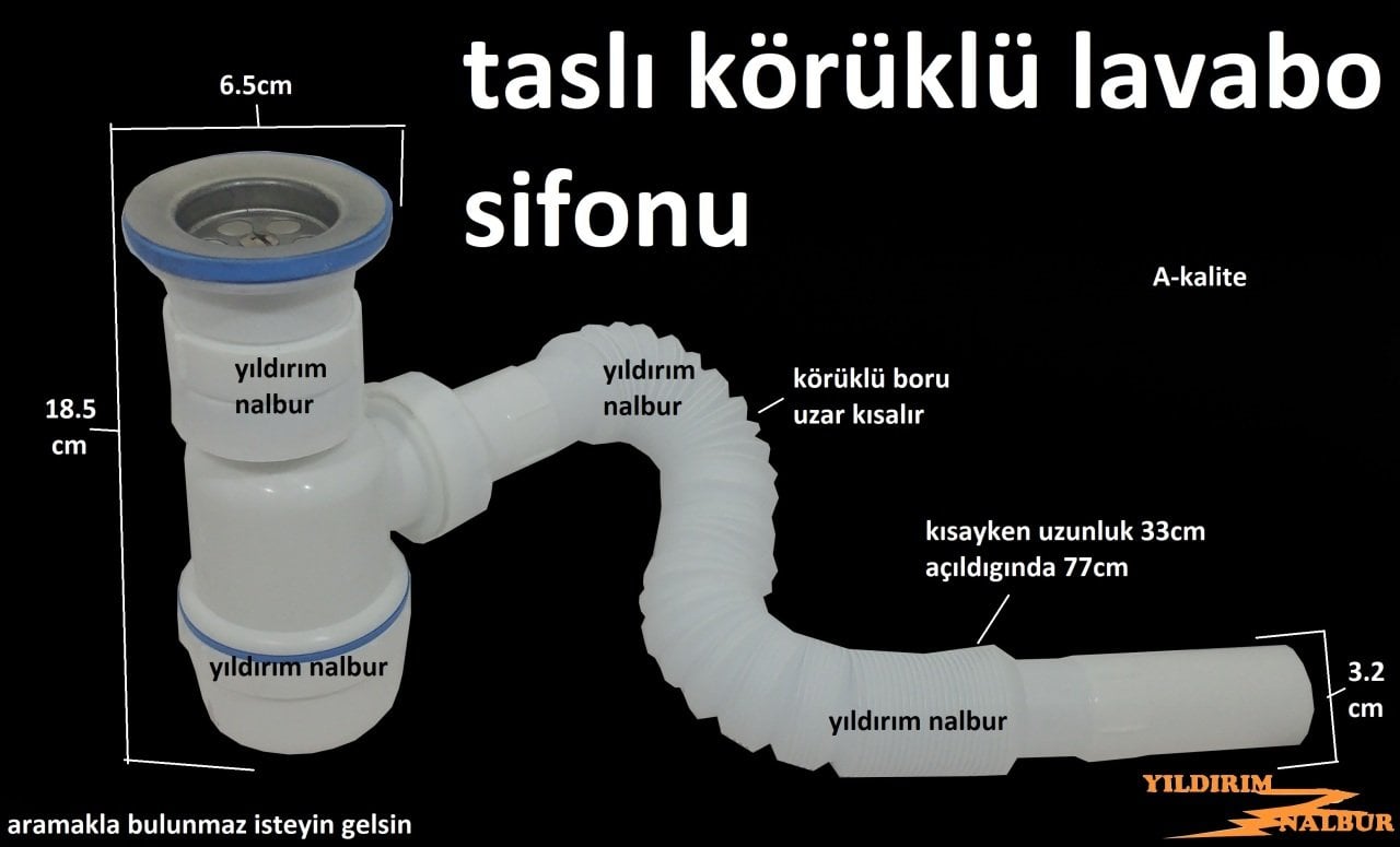 LAVABO BORUSU TASLI KÖRÜKLÜ SİFON UZUN LAVABO GİDERİ