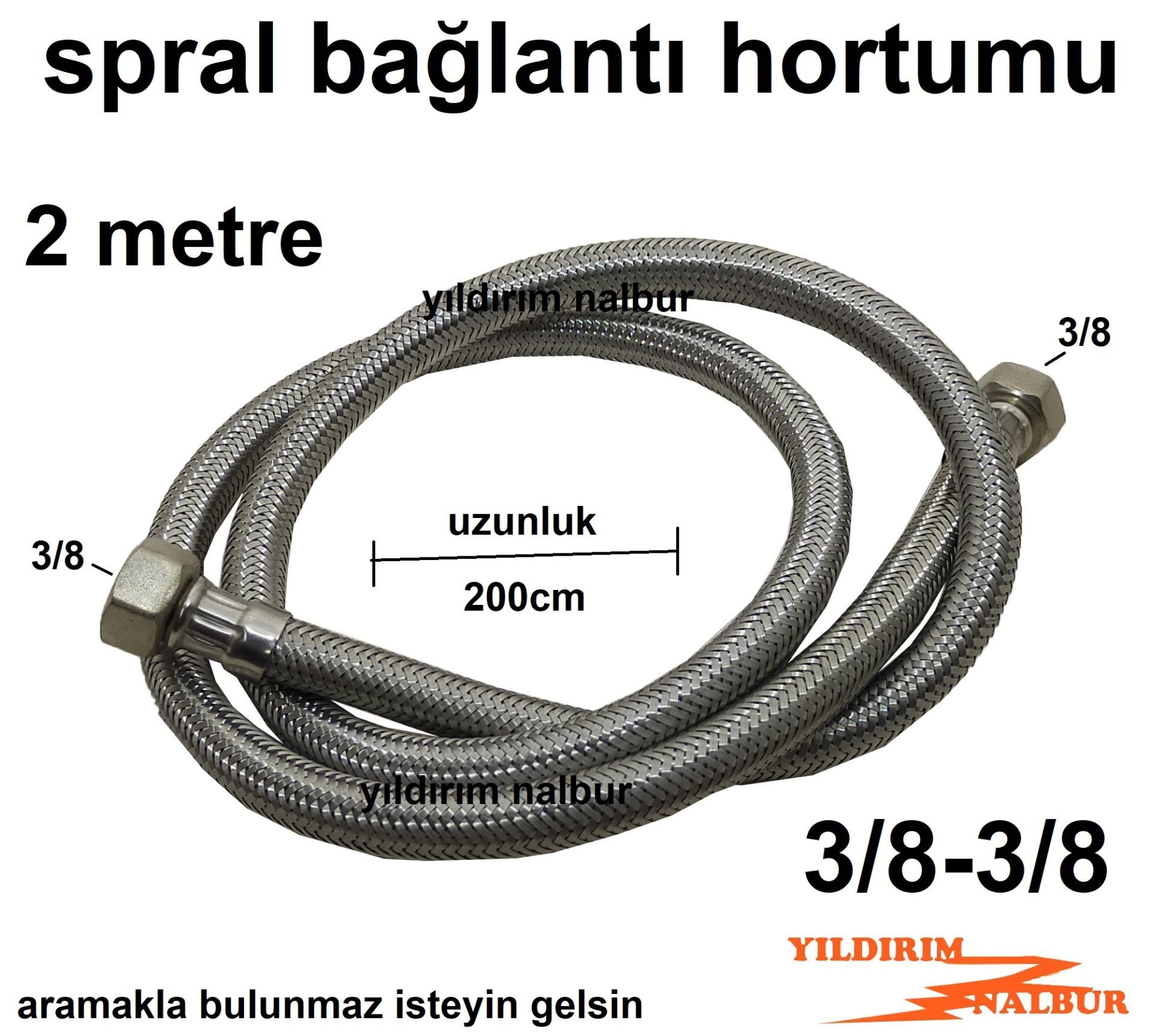 SPRAL BAĞLANTI 200 CM 3/8-3/8 BAĞLANTI SPRALİ ÇELİK HORTUM ÇOK UZUN