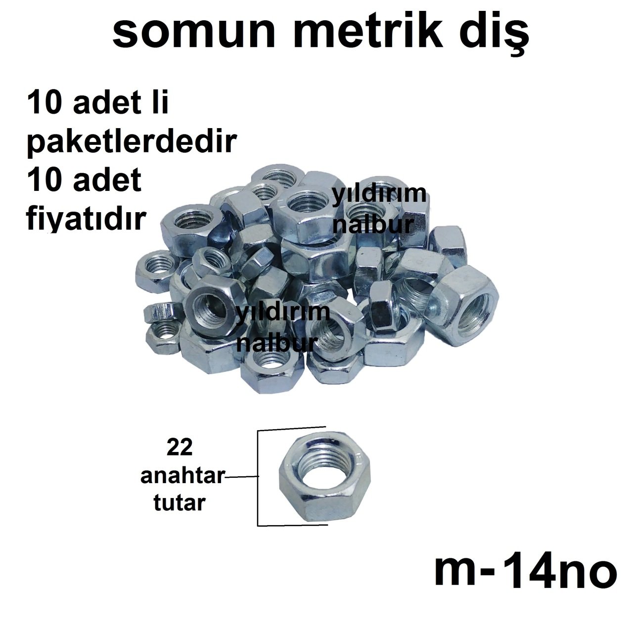 CİVATA SOMUNU M14 KALİTE VİDA SOMUNU BÜYÜK 10 ADET FİYAT