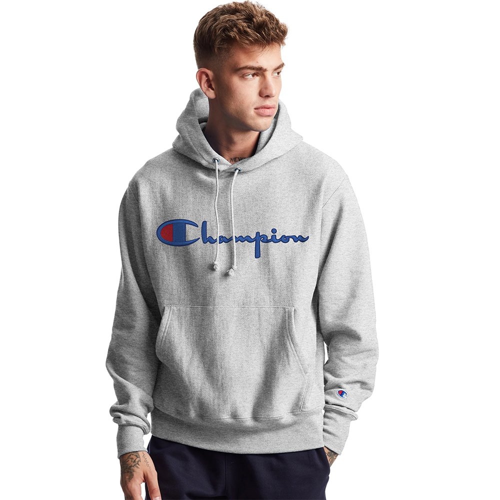 Champion Logolu Kapüşonlu Sweatshirt Gri