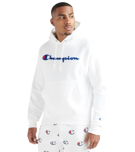 Champion Logolu Kapüşonlu Sweatshirt Beyaz M