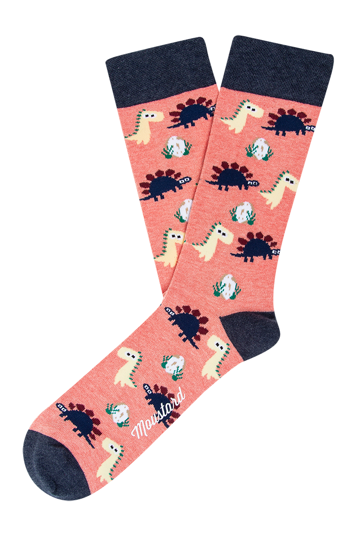 Moustard Dinozor Desenli Çorap-Socks Pembe